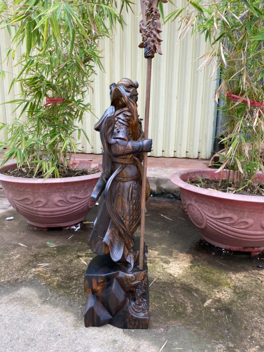 Quan Công - Quan Vân Trường Đứng Vuốt Râu Gỗ Mun Lào