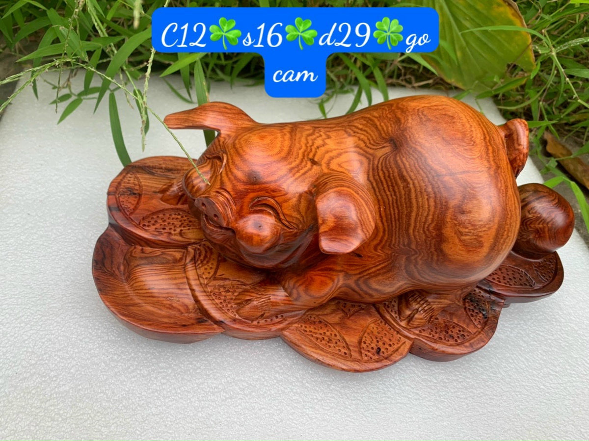 Tượng Linh Vật Con Heo, Lợn Gỗ Cẩm