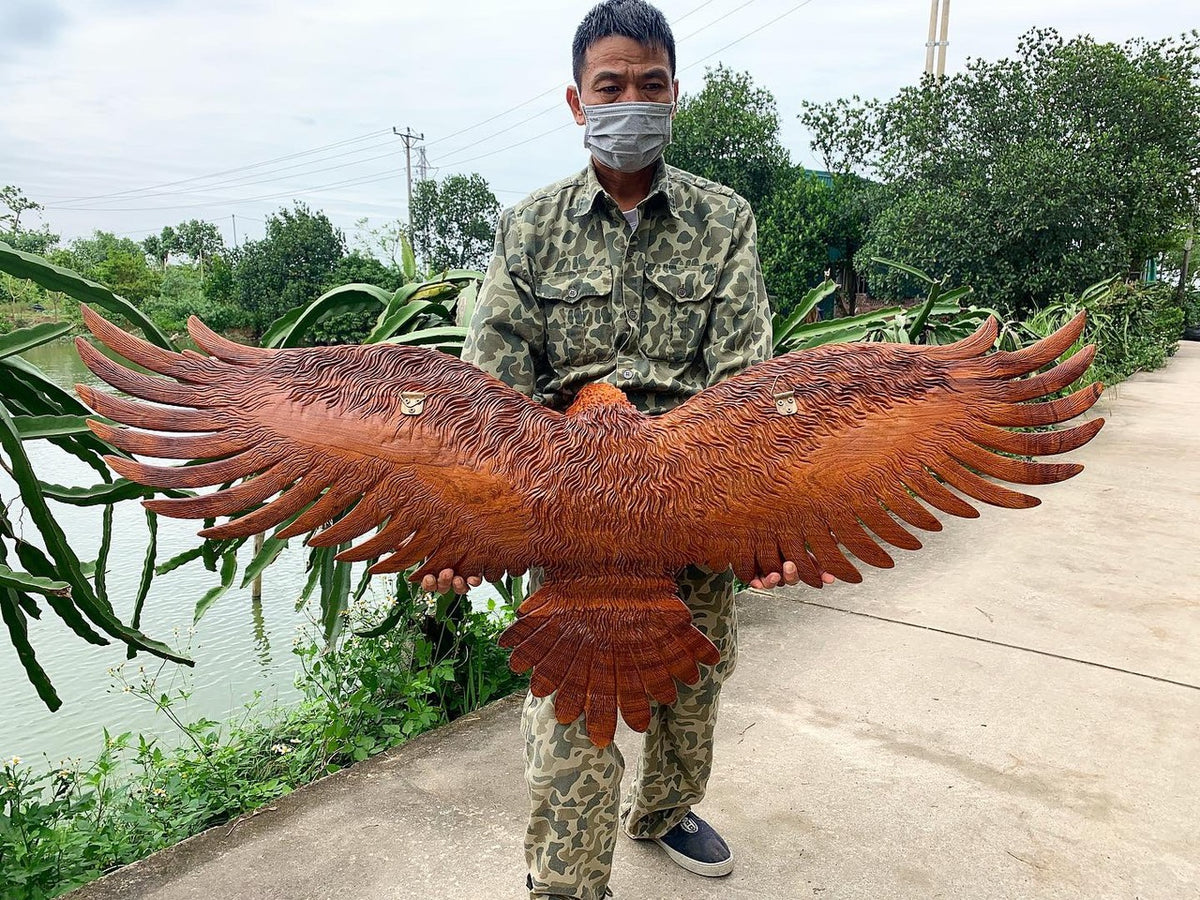 Tượng Đại Bàng Tung Cánh Treo Tường Phong Thủy Gỗ Hương Ta Ngang 152cm