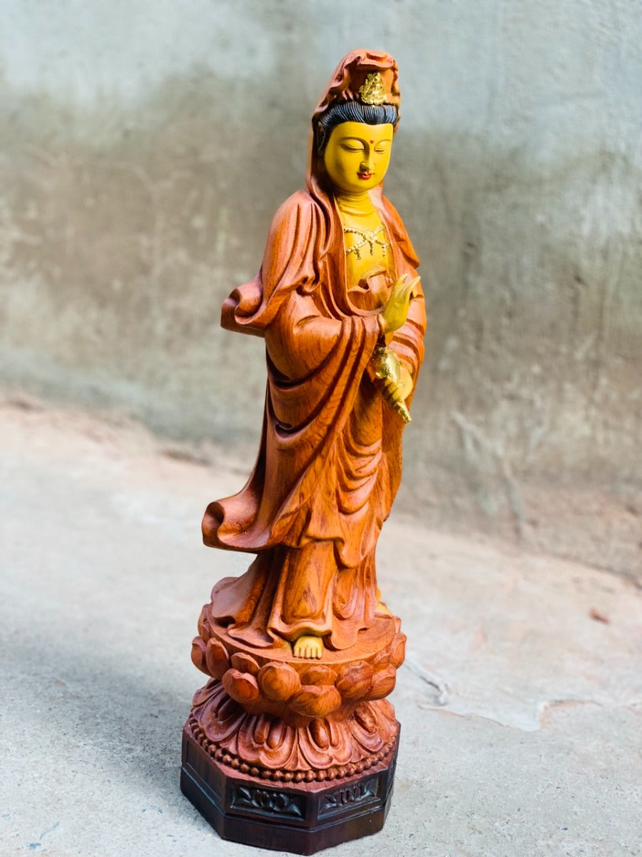 Quan Âm Bồ Tát Đứng Trên Đài Sen Sơn Giả Cổ Cao 40cm - Mẫu Tiêu Chuẩn