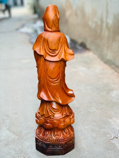 Quan Âm Bồ Tát Đứng Trên Đài Sen Sơn Giả Cổ Cao 40cm - Mẫu Tiêu Chuẩn