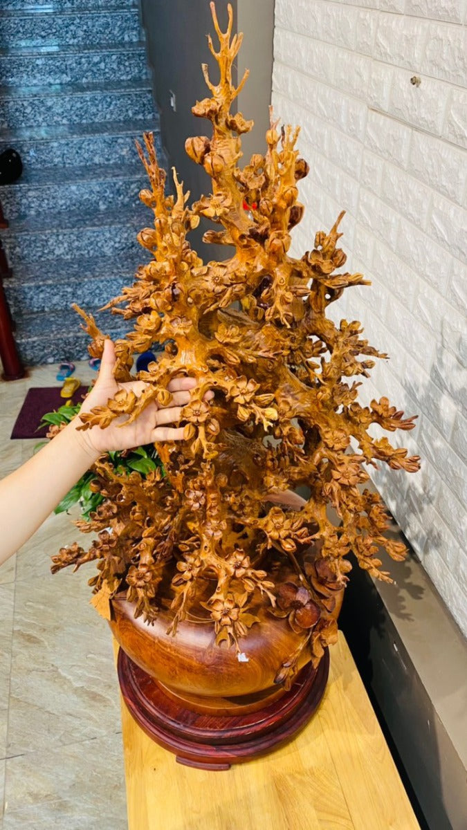 Bình Mai Phú Quý Tái Lộc Bằng Gỗ Hương Cao 1m