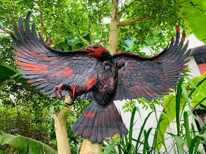 Tượng Đại Bàng Phong Thủy Treo Tường Dang Cánh Gỗ Trắc Đỏ Đen