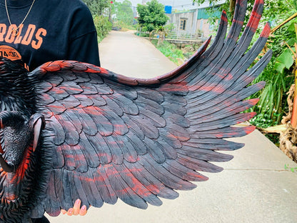 Tượng Đại Bàng Phong Thủy Treo Tường Dang Cánh Gỗ Trắc Đỏ Đen