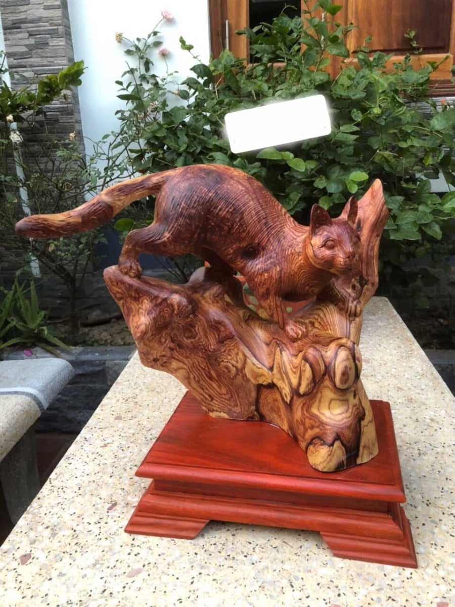Tượng Gỗ Linh Vật Con Mèo