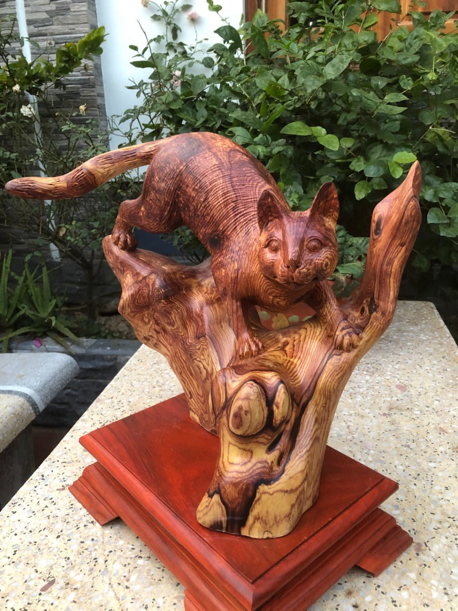 Tượng Gỗ Linh Vật Con Mèo