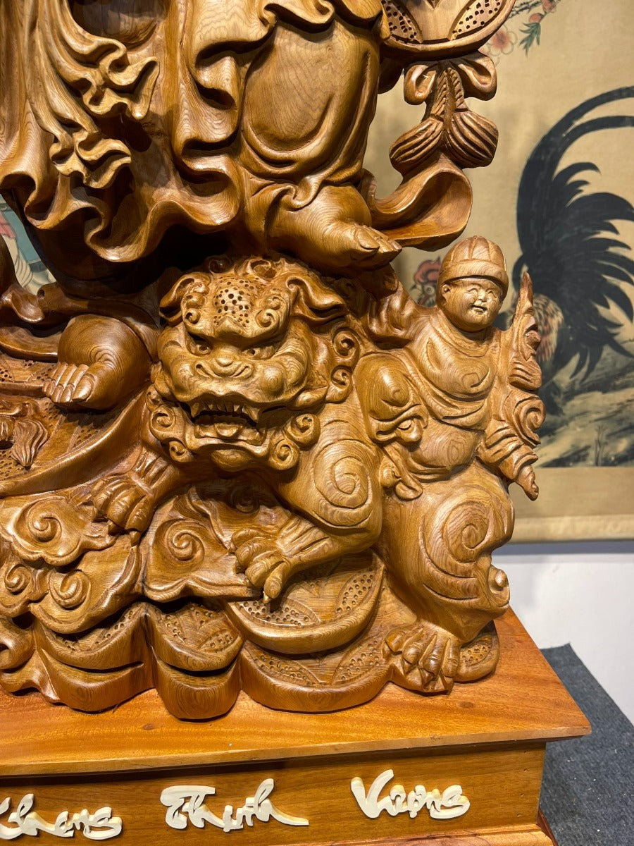 Di Lặc Đứng Nghê  Ngũ Phúc Gỗ Ngọc Am Liền Khối