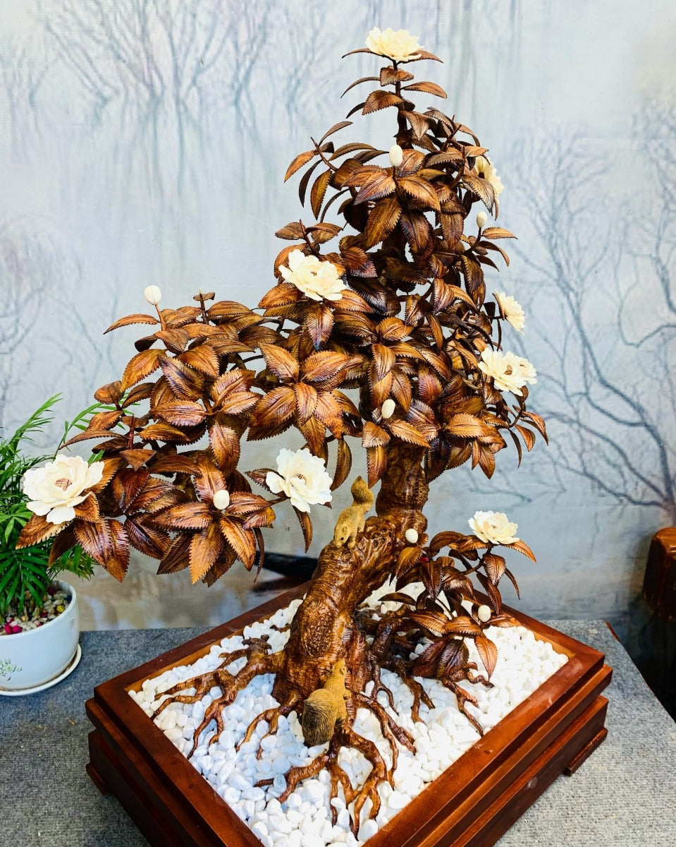 Tiểu Cảnh Đẹp - Cây Gỗ Sưa Đỏ kết hợp Hoa Ngà Tinh Tế