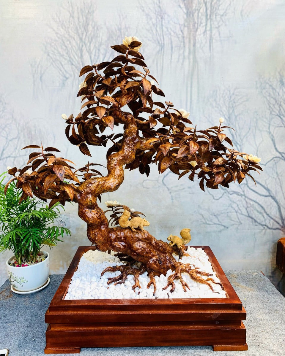 Tiểu Cảnh Đẹp - Cây Gỗ Sưa Đỏ kết hợp Hoa Ngà Tinh Tế