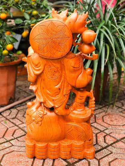 Di Lặc Ngũ Phúc Gánh Đào Gỗ Hương Đá