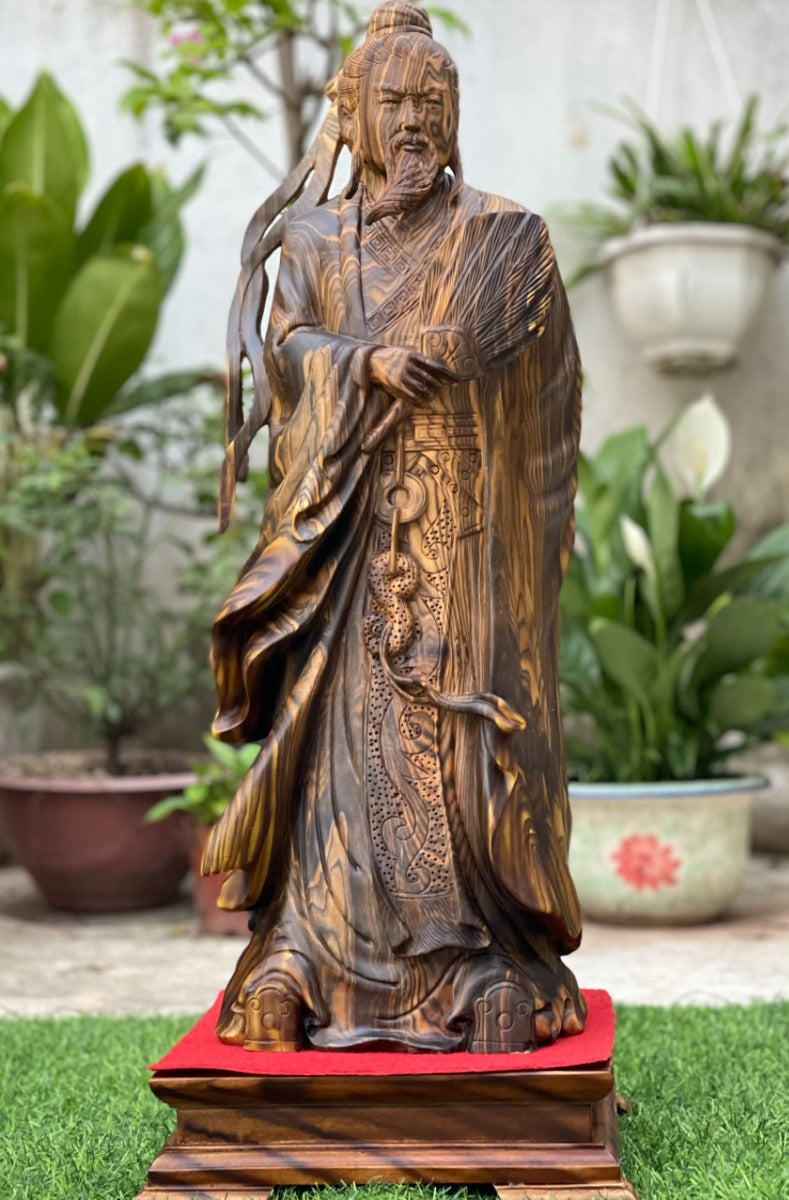Gia Cát Khổng Minh Cầm Quạt Gỗ Mun