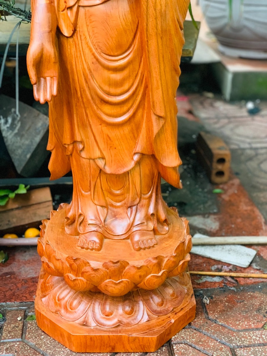 Phật A Di Đà Đứng Đài Sen Cao 1m Gỗ Hương