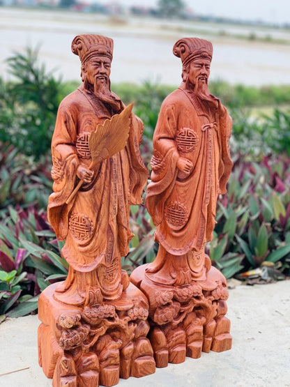 Tượng Quân Sư Gia Cát Lượng Cầm Quạt Đứng Trên Đế Tùng