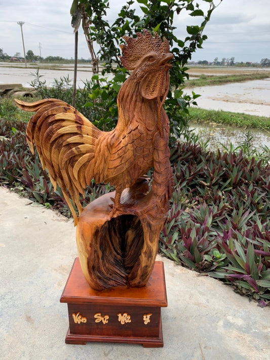 Tượng Gà Trống Phong Thủy Gỗ Hương Cao 70