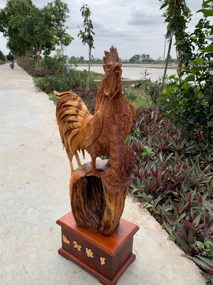 Tượng Gà Trống Phong Thủy Gỗ Hương Cao 70