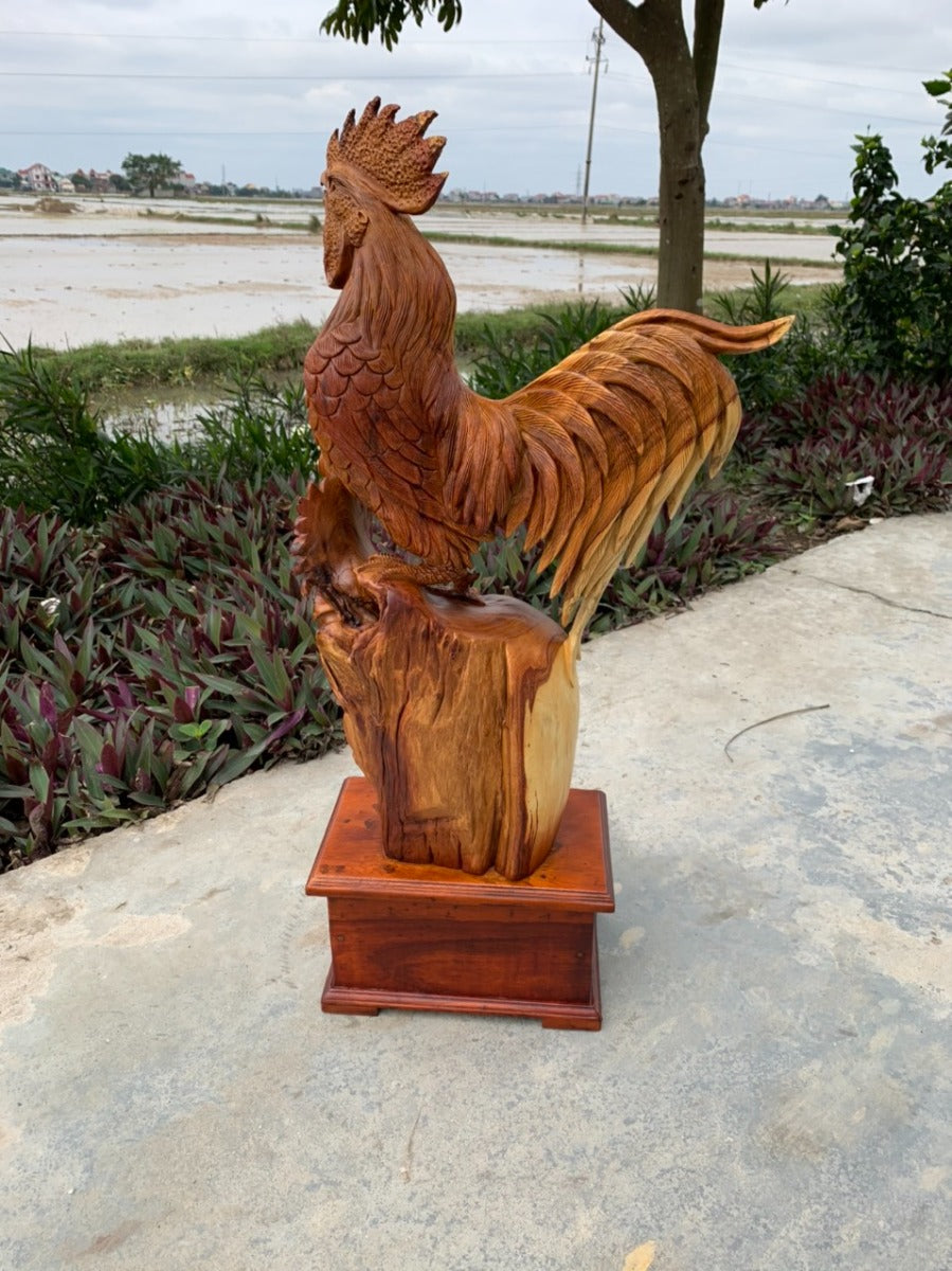 Tượng Gà Trống Phong Thủy Gỗ Hương Cao 70
