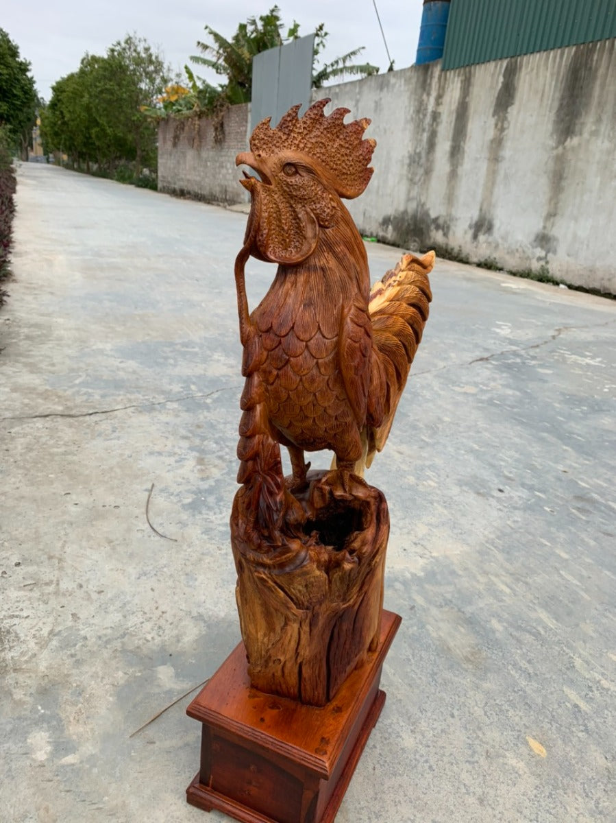 Tượng Gà Trống Phong Thủy Gỗ Hương Cao 70
