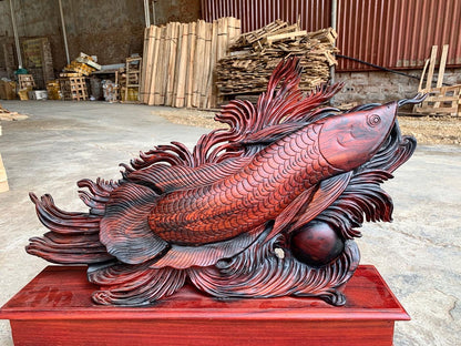 Tượng Gỗ Cá Rồng Kim Long Phong Thủy