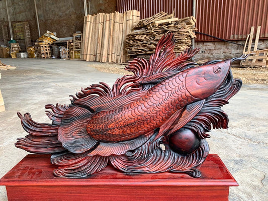 Tượng Gỗ Cá Rồng Kim Long Phong Thủy