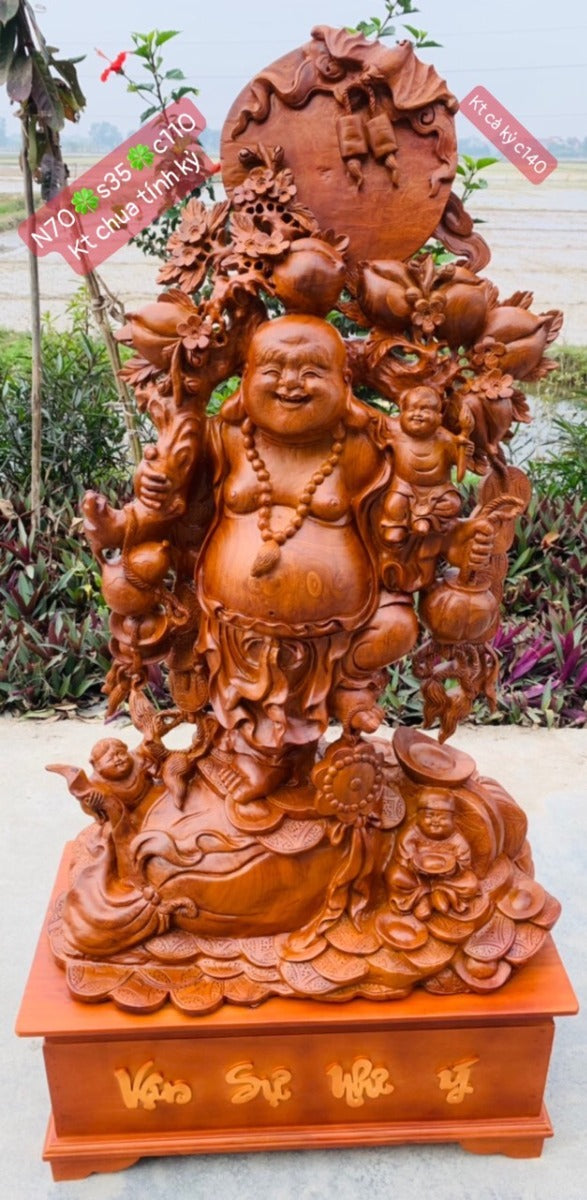 Tượng Di Lặc Vác Cành Đào Cùng 3 Chú Tiểu