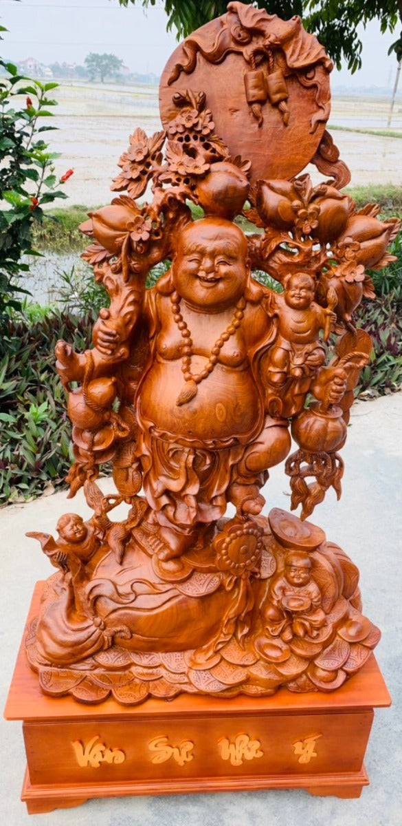 Tượng Di Lặc Vác Cành Đào Cùng 3 Chú Tiểu