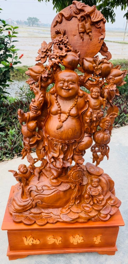 Tượng Di Lặc Vác Cành Đào Cùng 3 Chú Tiểu