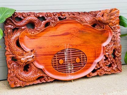 Khay Trà Chạm Rồng - Gỗ Hương