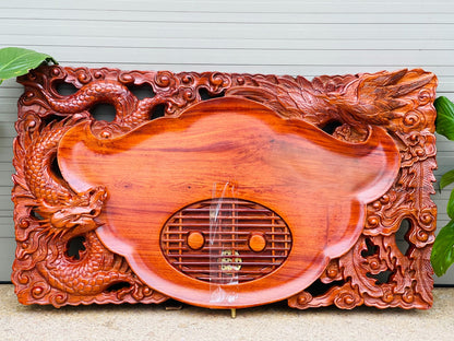 Khay Trà Chạm Rồng - Gỗ Hương