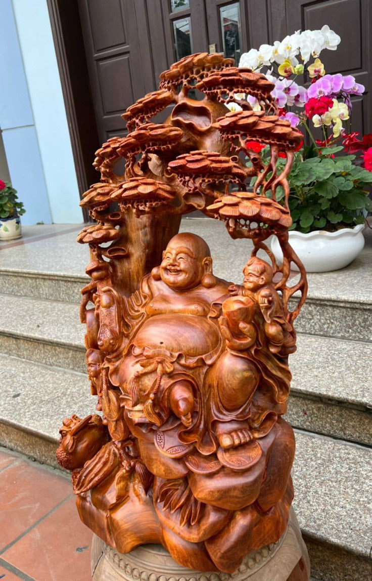 Tượng Di lặc Nhị Phúc Nét Đẹp Ngự Gốc Tùng