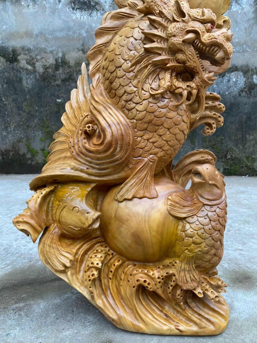 Cá Chép Vượt Vũ Môn Hoá Rồng Gỗ Xá Xị