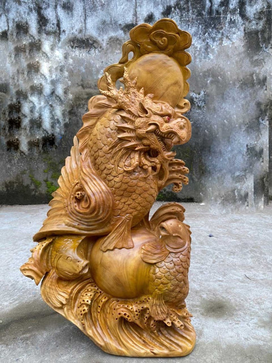 Cá Chép Vượt Vũ Môn Hoá Rồng Gỗ Xá Xị