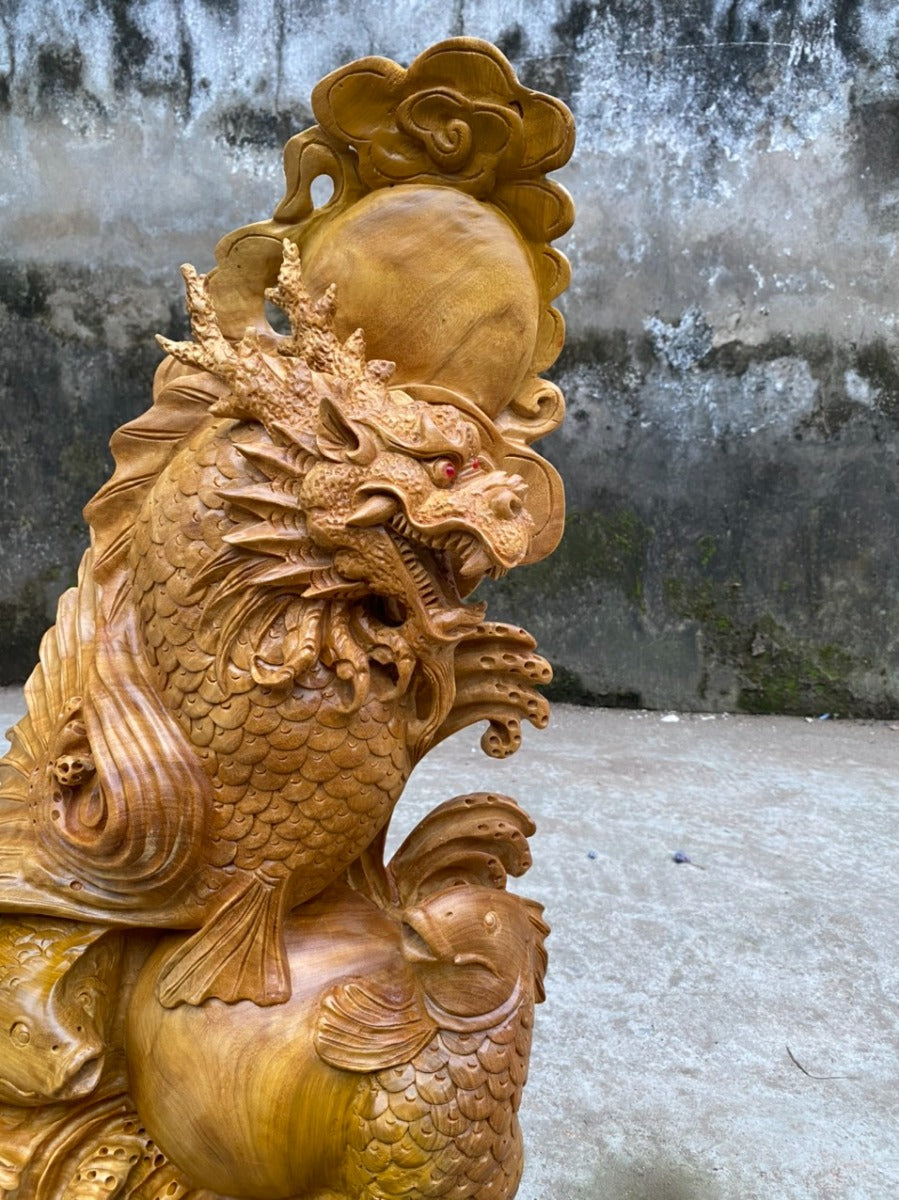 Cá Chép Vượt Vũ Môn Hoá Rồng Gỗ Xá Xị