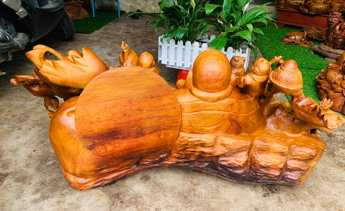 Di Lặc Ngồi Tài Lộc Ngũ Phúc Gỗ Hương Liền Khối