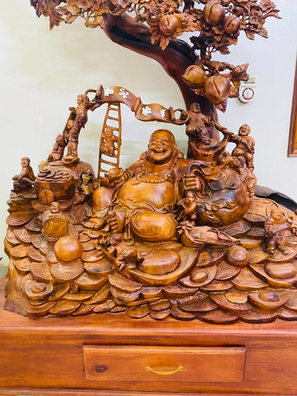 Di Lặc Ngồi Gốc Đào Cao 1m8 Cả Kỷ