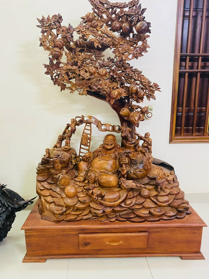 Di Lặc Ngồi Gốc Đào Cao 1m8 Cả Kỷ