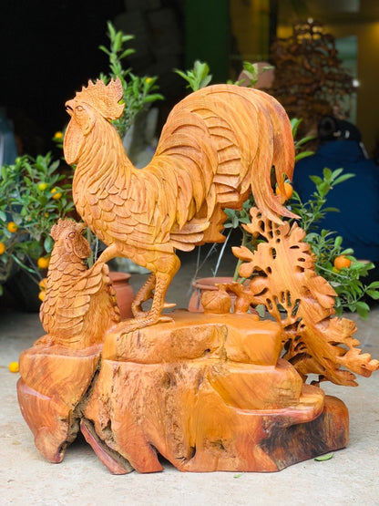 Tượng Gỗ Gia Đình Gà Gỗ Hương Ta Cao 75