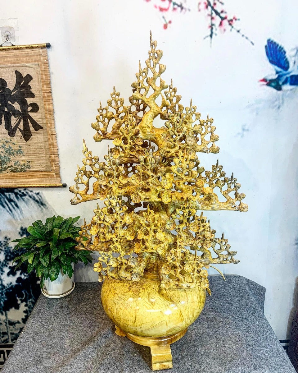 Bình Hoa Mai Phú Quý Gỗ Nu Kháo Vàng