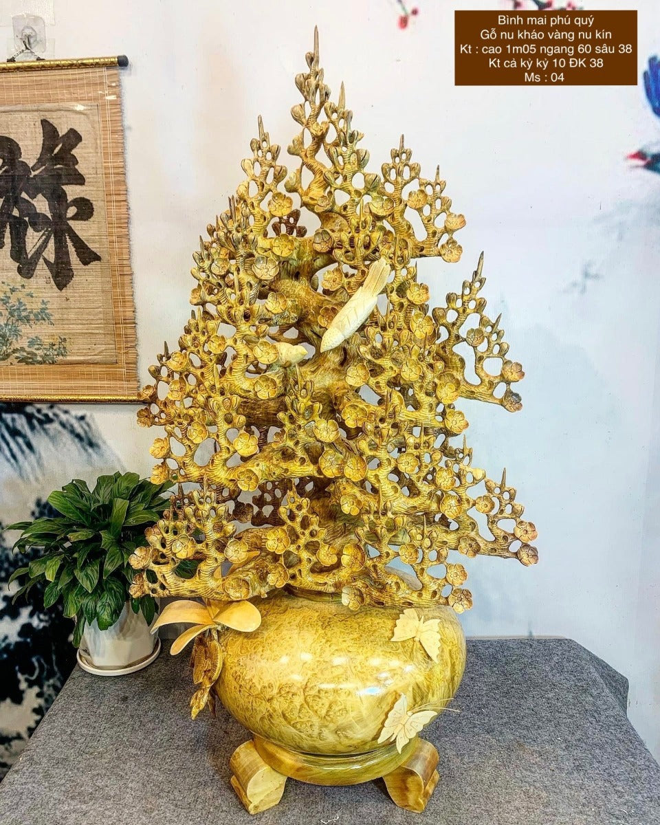 Bình Hoa Mai Phú Quý Gỗ Nu Kháo Vàng