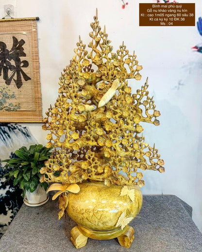 Bình Hoa Mai Phú Quý Gỗ Nu Kháo Vàng