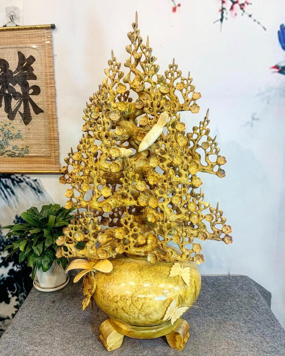 Bình Hoa Mai Phú Quý Gỗ Nu Kháo Vàng