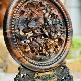 Đĩa Gỗ Tứ Linh Hội Tụ Gỗ Mun Đục Tay