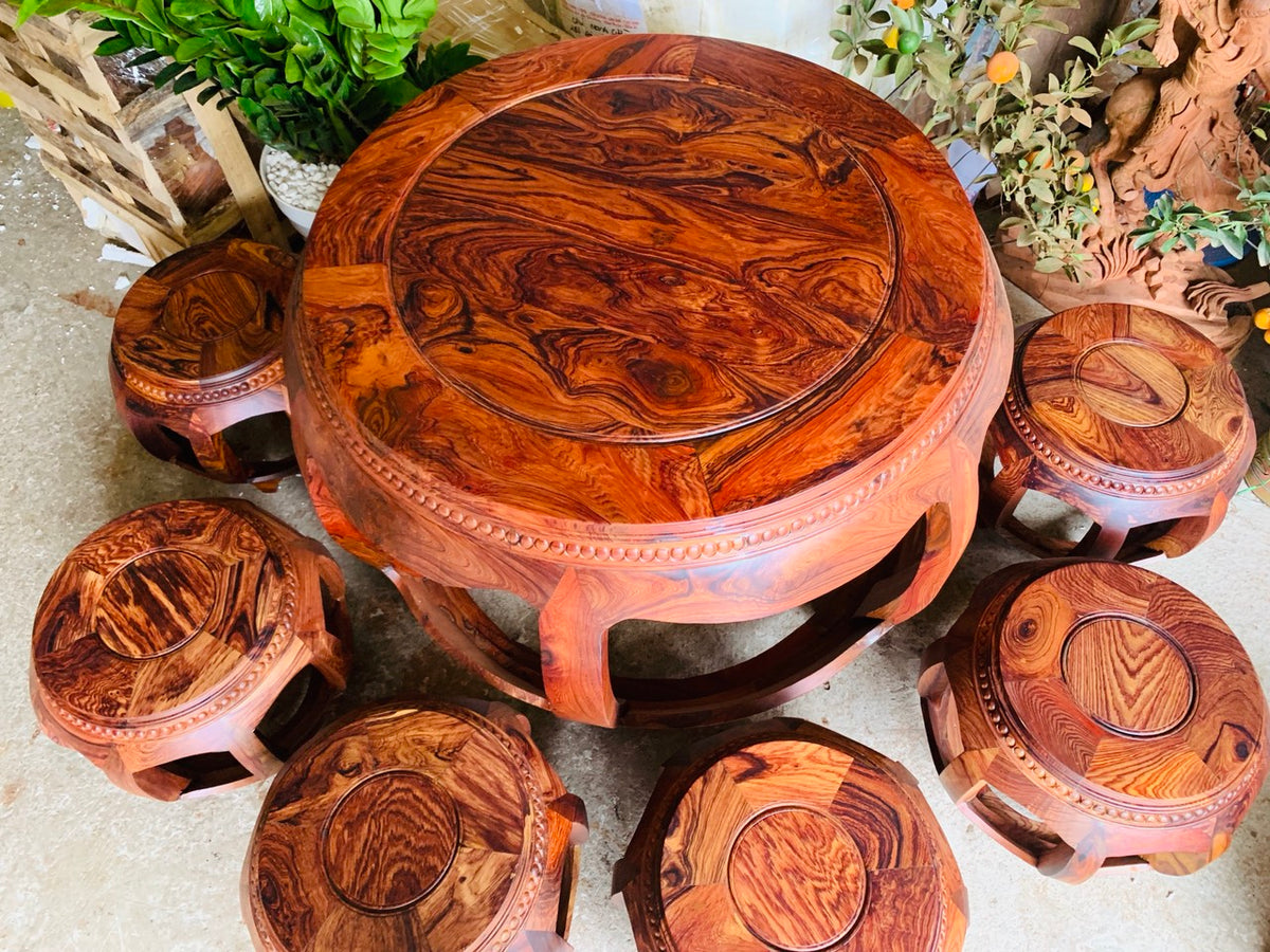 Bộ Bàn Ghế  Tròn Trống Gỗ Cẩm