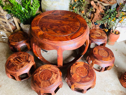 Bộ Bàn Ghế  Tròn Trống Gỗ Cẩm