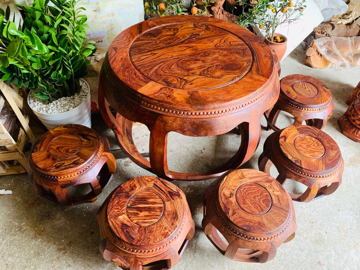 Bộ Bàn Ghế  Tròn Trống Gỗ Cẩm