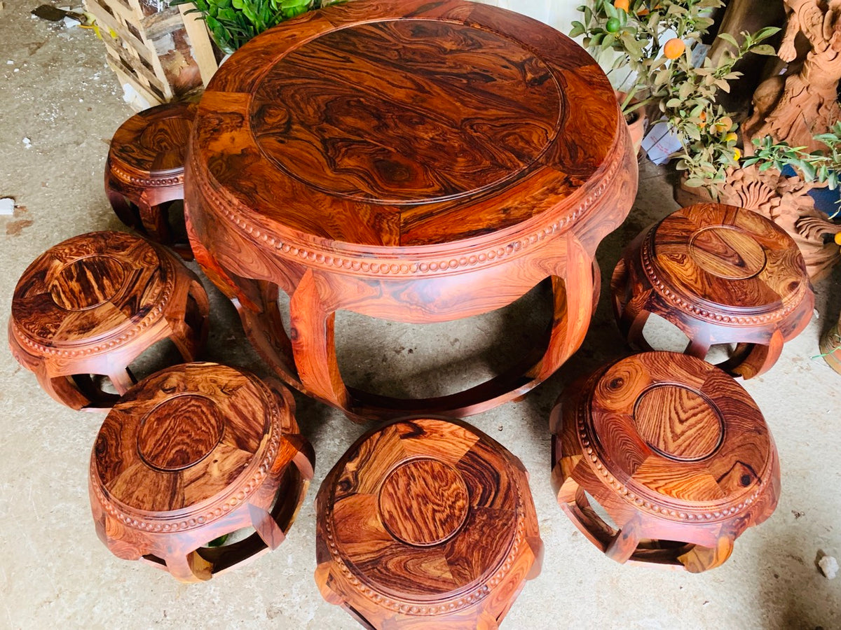 Bộ Bàn Ghế  Tròn Trống Gỗ Cẩm