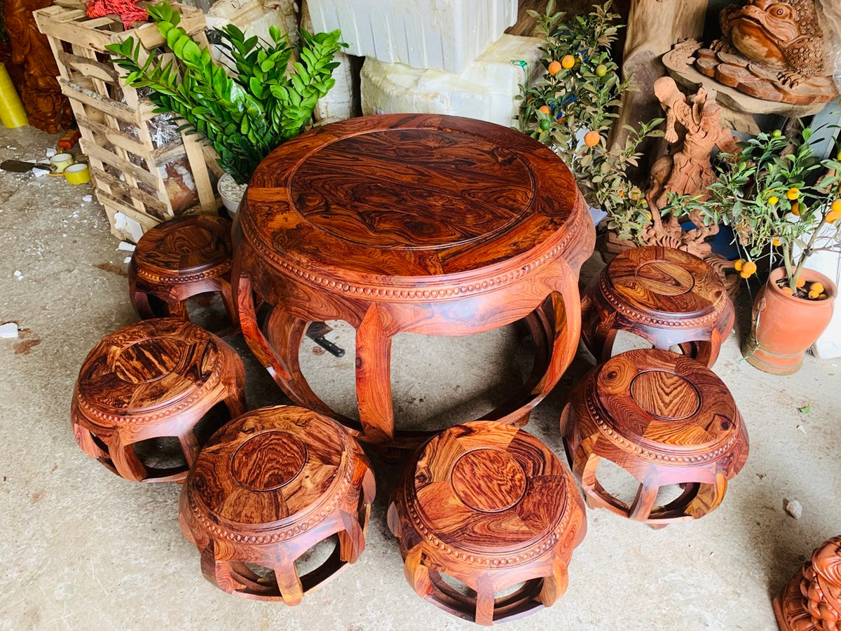 Bộ Bàn Ghế  Tròn Trống Gỗ Cẩm