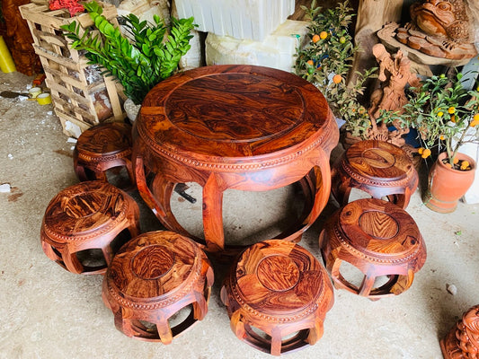 Bộ Bàn Ghế  Tròn Trống Gỗ Cẩm