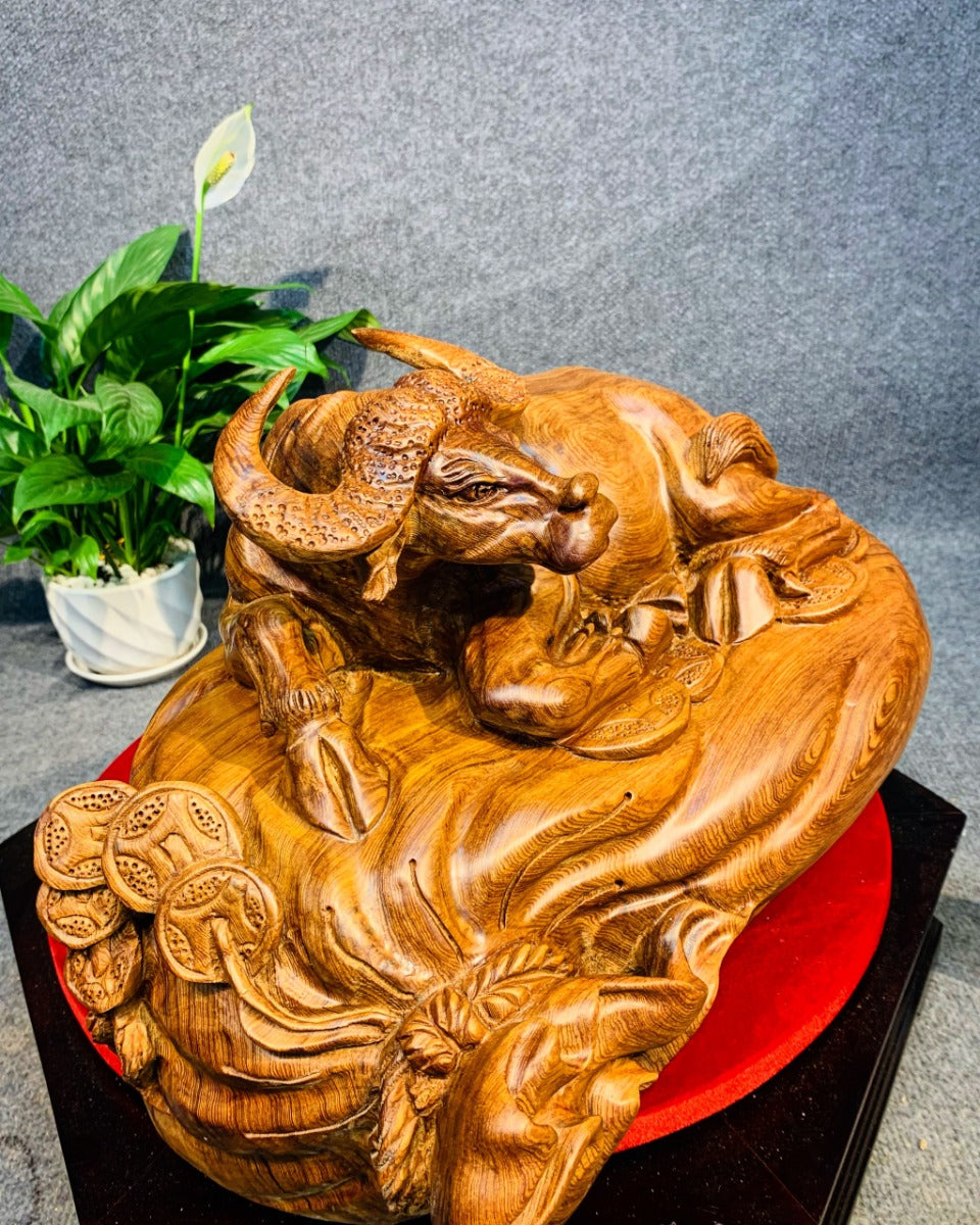 Linh Vật Trâu Tài Lộc Gỗ Ngọc Am