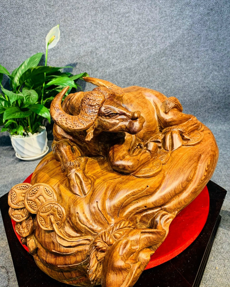 Linh Vật Trâu Tài Lộc Gỗ Ngọc Am
