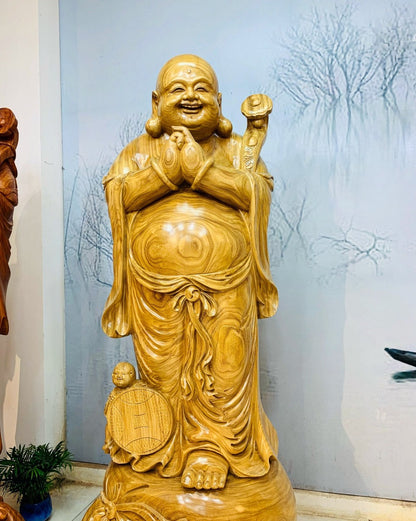 Di Lặc Chúc Phúc Phú Quý Gỗ Cẩm Vàng Cao 1m8